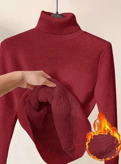 Fleece Turtle Neck Sweater Winter Warm Elegant Thick Knitted Pullover Tops Women's Clothing