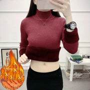Fleece Turtle Neck Sweater Winter Warm Elegant Thick Knitted Pullover Tops Women's Clothing