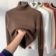 Fleece Turtle Neck Sweater Winter Warm Elegant Thick Knitted Pullover Tops Women's Clothing