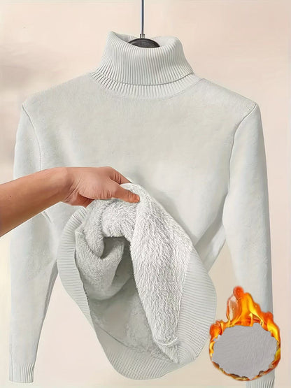 Fleece Turtle Neck Sweater Winter Warm Elegant Thick Knitted Pullover Tops Women's Clothing