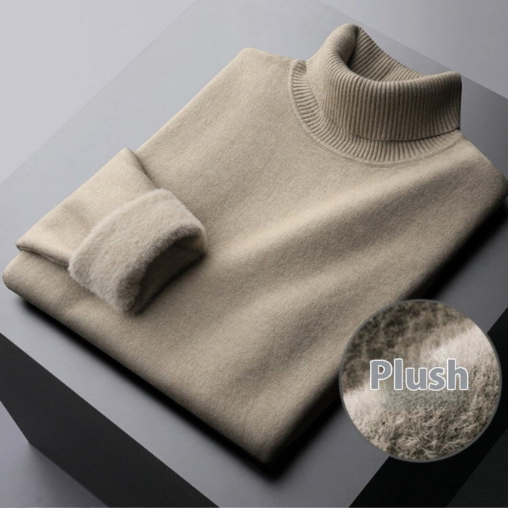 Fleece Turtle Neck Sweater Winter Warm Elegant Thick Knitted Pullover Tops Women&
